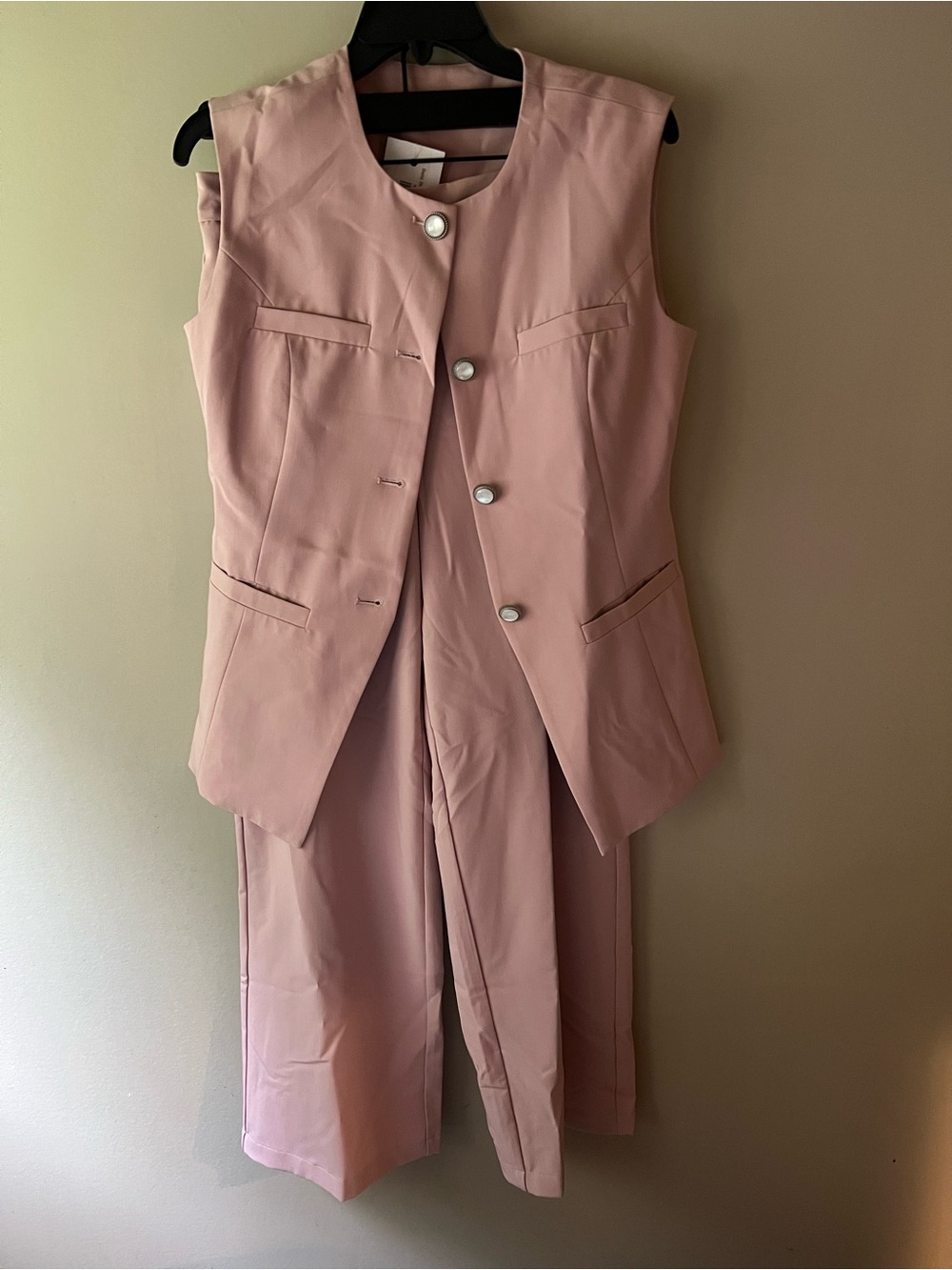 Sleeveless Tailored Blazer and Wide-Leg Pants - Blush Pink